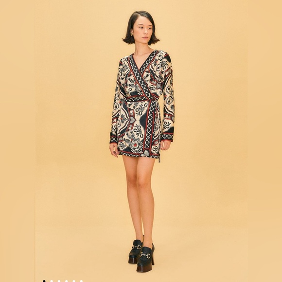 Farm Rio Black Passion Scarf Mini Wrap Dress - Picture 3 of 9